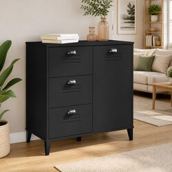 Sideboard Black Industrial Design Storage Cabinet Hallway Buffet Engineered Wood