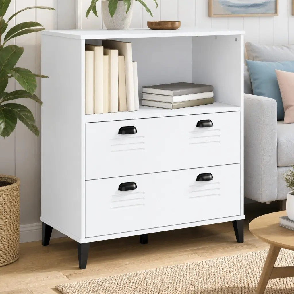 Bookcase White 80x40x90 cm Industrial Design Storage Shelving Unit Engineered
