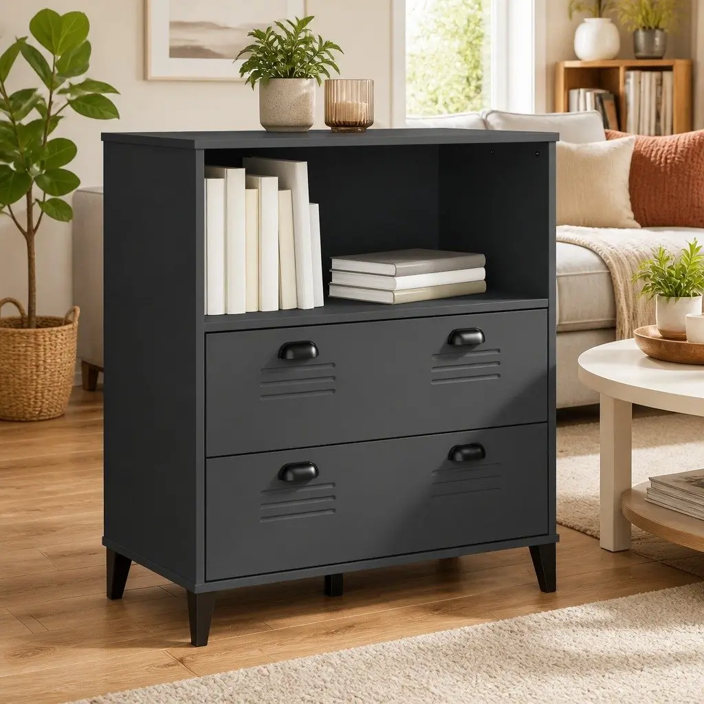 Industrial Bookcase Engineered Wood Anthracite Grey Open Shelving 80cm x 40cm x 90cm