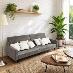 2-Seater Sofa Bed Grey Velvet Convertible Day Bed Guest Sleeping Furniture