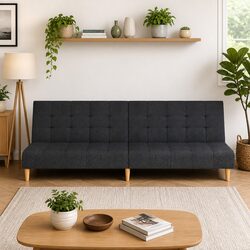 2-Seater Sofa Bed Specifications: Grey Fabric & Wood