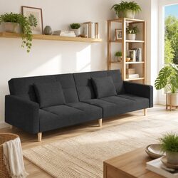 2-Seater Sofa Bed: Grey Fabric with Pillows Included