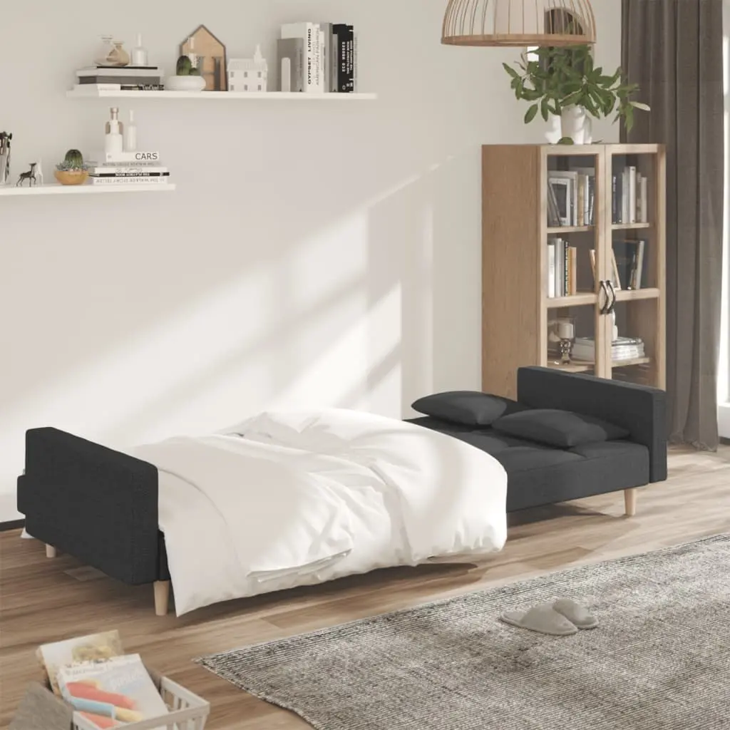 2-Seater Sofa Bed for Living Room Grey Fabric Convertible Day Bed