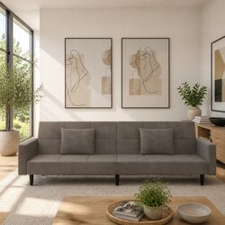 2-Seater Sofa Bed in Grey Velvet - Specifications Included