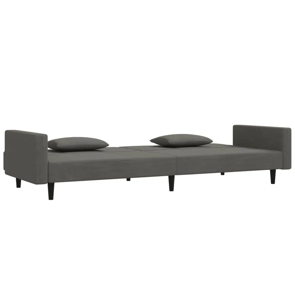 2-Seater Sofa Bed Grey Velvet Convertible Day Bed with Pillows Guest Bedroom
