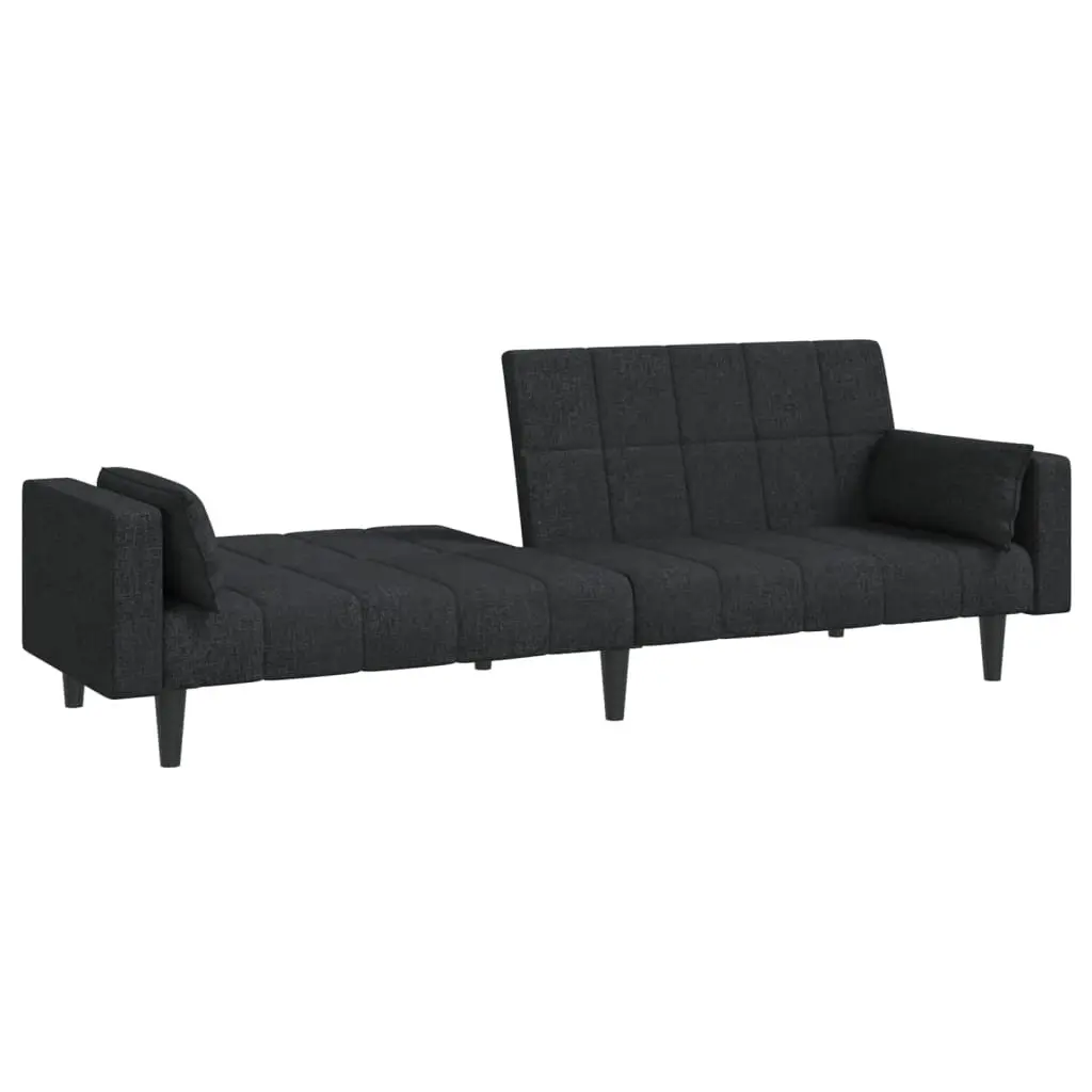 2-Seater Sofa Bed Black Fabric Convertible Day Bed Guest Sleeper with Pillows