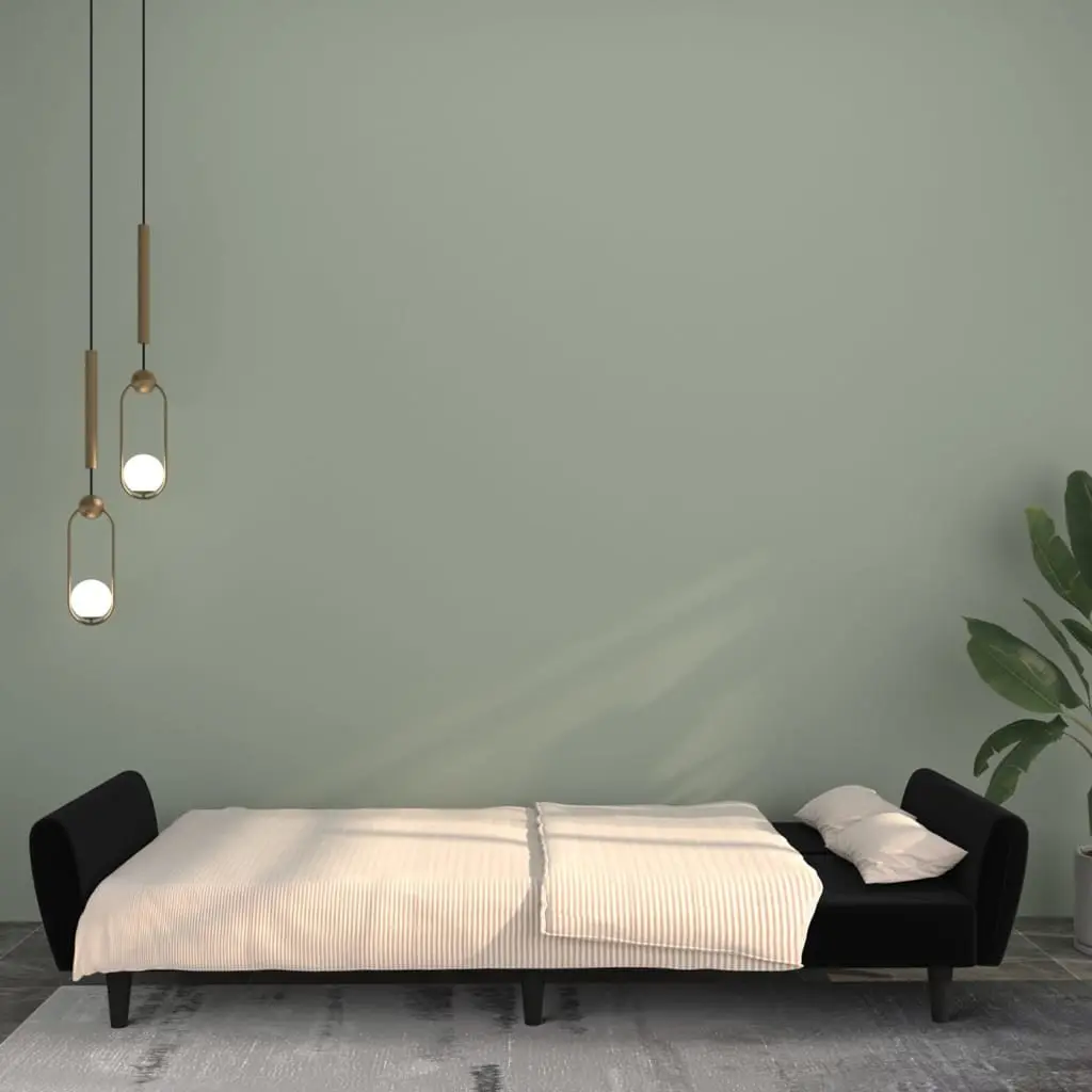 2-Seater Sofa Bed Black Velvet Living Room Convertible Couch