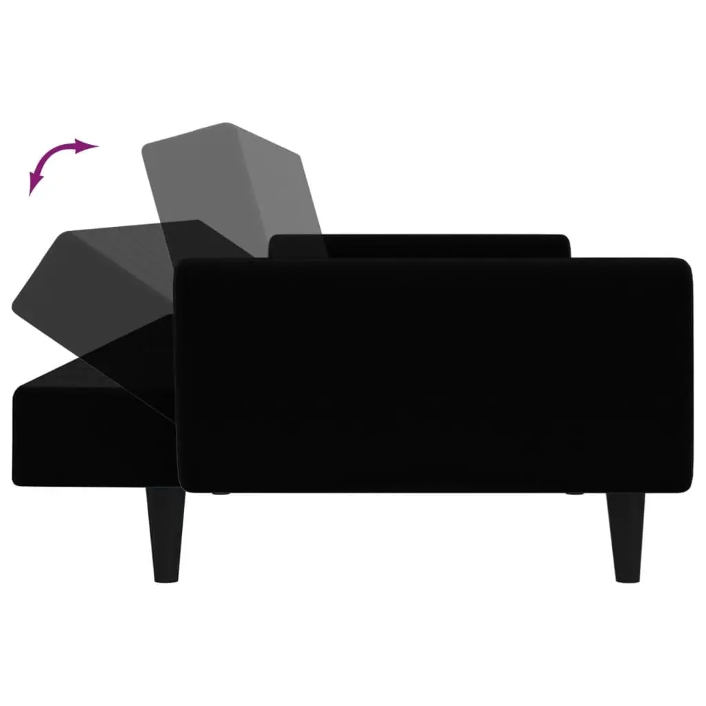 2-Seater Sofa Bed Black Velvet Living Room Convertible Couch