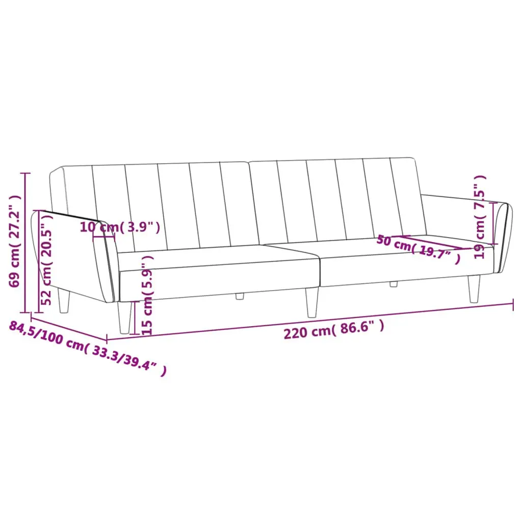 2-Seater Sofa Bed Black Velvet Living Room Convertible Couch