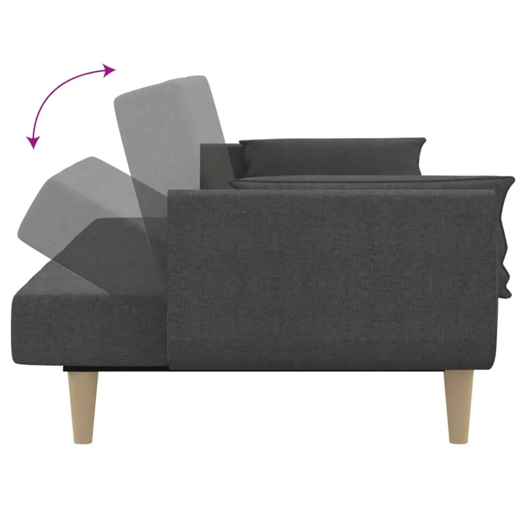2-Seater Sofa Bed with Pillows Grey Fabric Convertible Day Bed Guest Sleeper