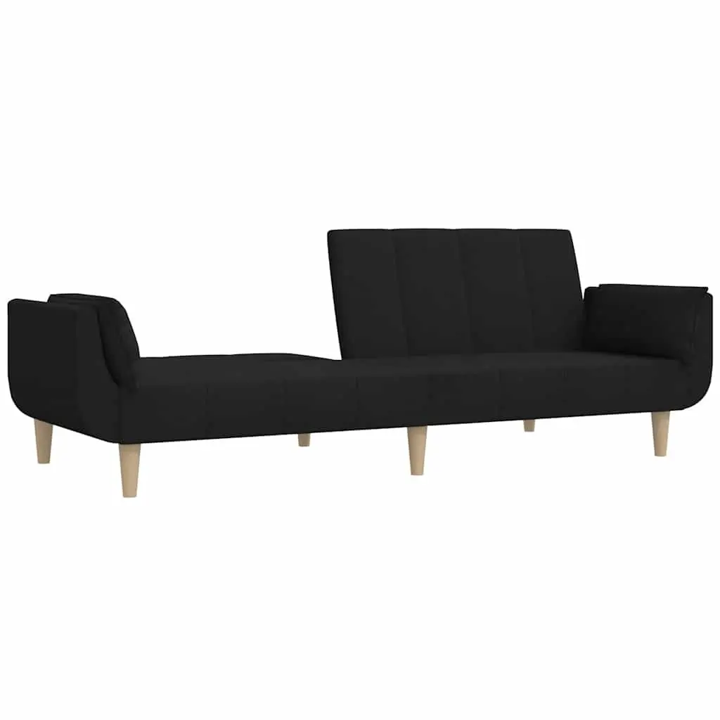2-Seater Sofa Bed Black Fabric Guest Sleeper Convertible Day Bed with Pillows