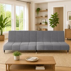Grey Velvet Convertible Sofa Bed - Specs Inside