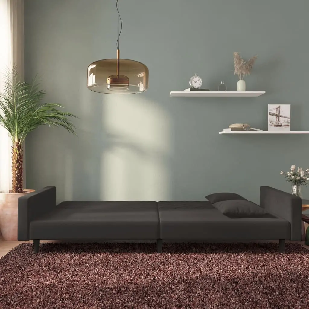 2-Seater Black Velvet Sofa Bed
