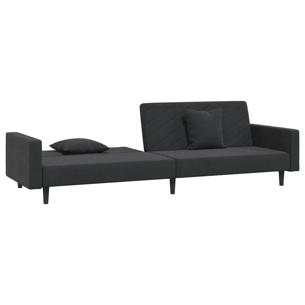 2-Seater Black Velvet Sofa Bed