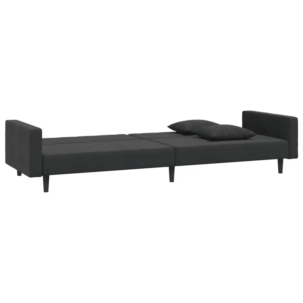 2-Seater Black Velvet Sofa Bed
