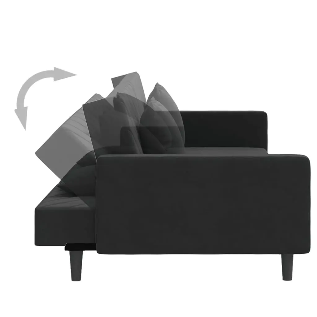 2-Seater Black Velvet Sofa Bed