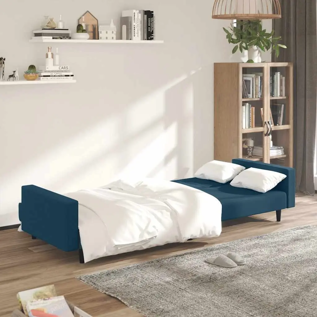 Blue Velvet 2-Seater Sofa Bed
