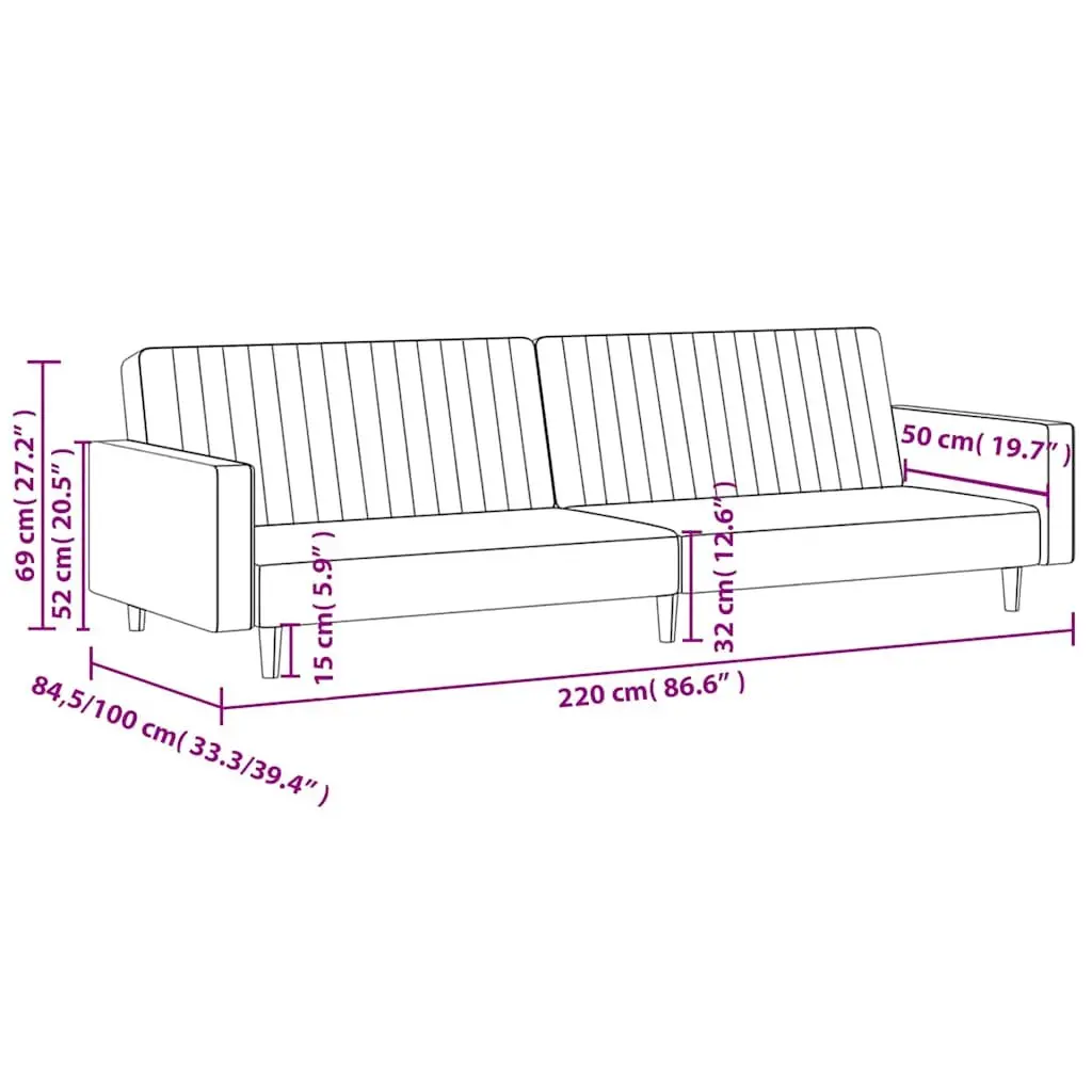 Blue Velvet 2-Seater Sofa Bed