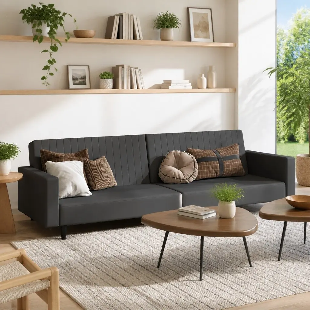 2-Seater Grey Velvet Sofa Bed