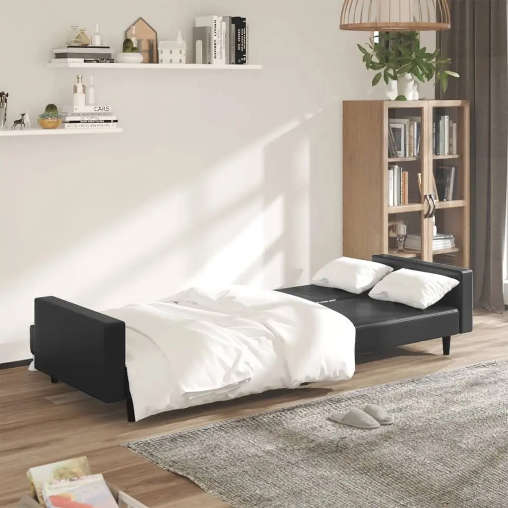 Sofa Bed for Living Room Black Faux Leather 2 Seater Convertible Day Bed