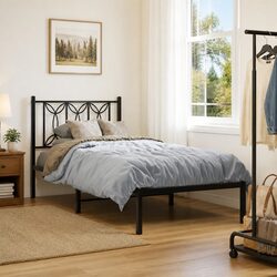 Black Metal Bed Frame Dimensions 90x190cm with Headboard