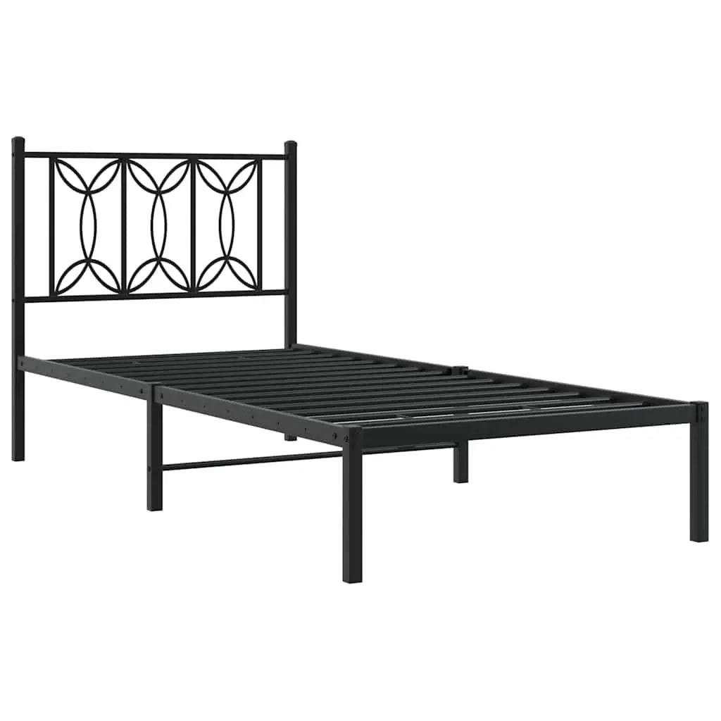 Metal Bed Frame with Headboard Black Bedroom Furniture Slat Base 90x190cm