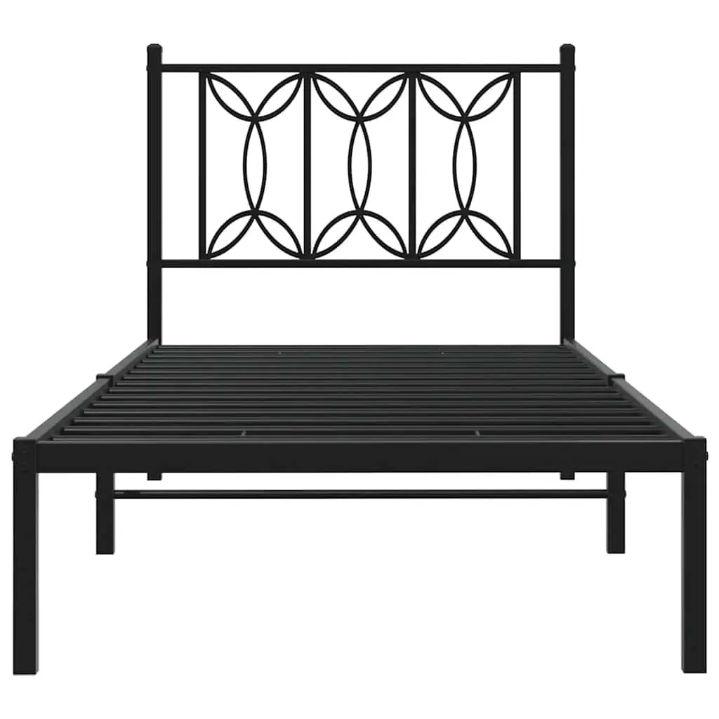 Metal Bed Frame with Headboard Black Bedroom Furniture Slat Base 90x190cm
