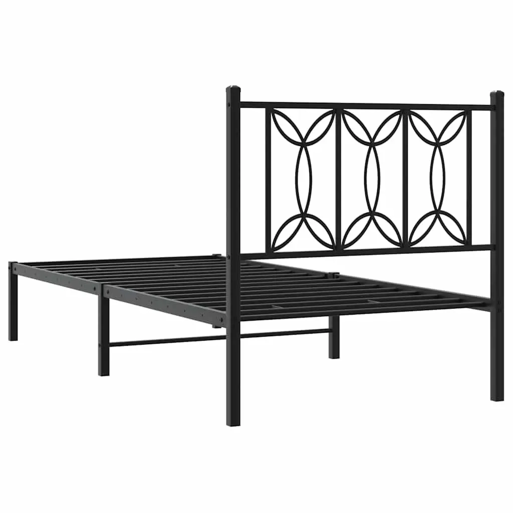 Metal Bed Frame with Headboard Black Bedroom Furniture Slat Base 90x190cm