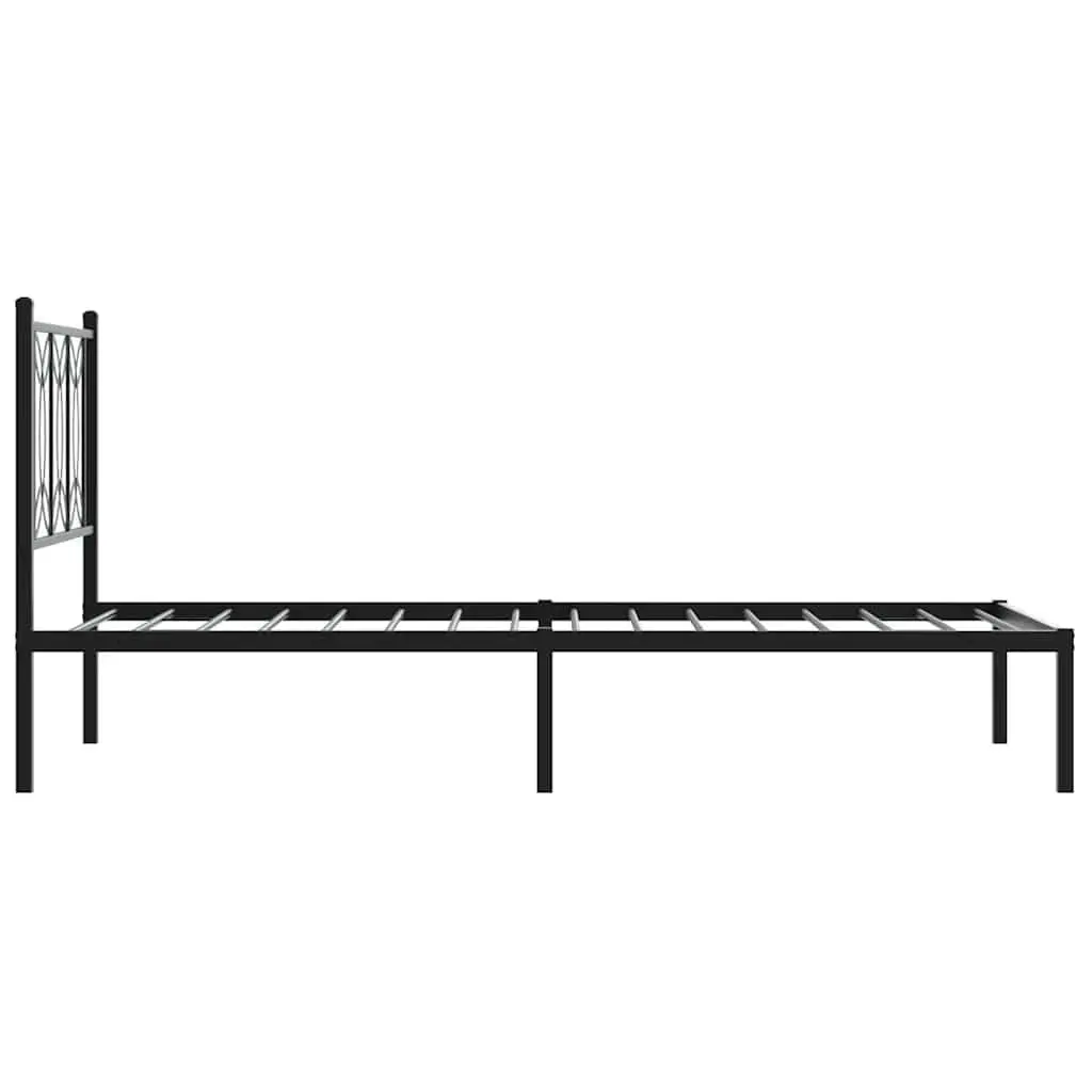 Metal Bed Frame with Headboard Black Bedroom Furniture Slat Base 90x190cm