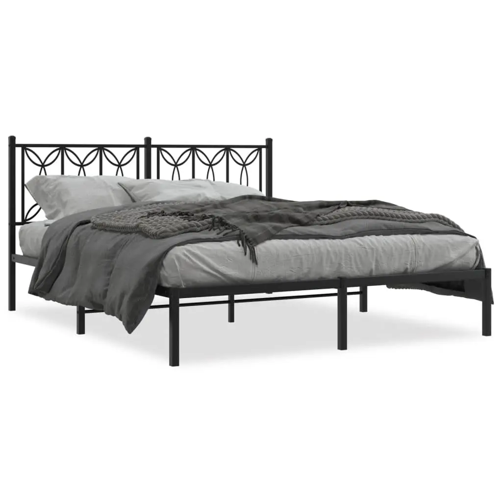 Black Metal Bed Frame 150x200 cm with Steel Headboard and Legs