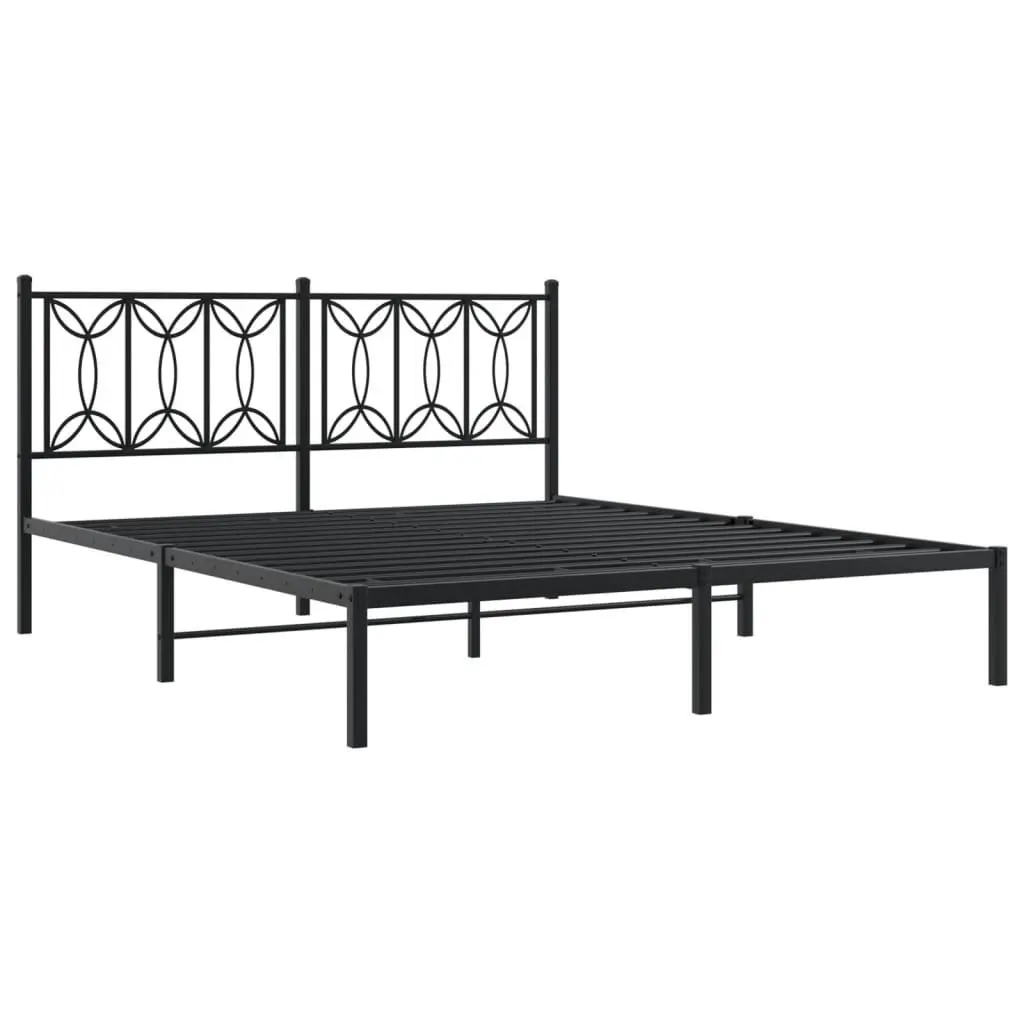 Black Metal Bed Frame 150x200 cm with Steel Headboard and Legs