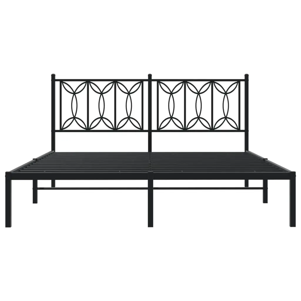 Black Metal Bed Frame 150x200 cm with Steel Headboard and Legs