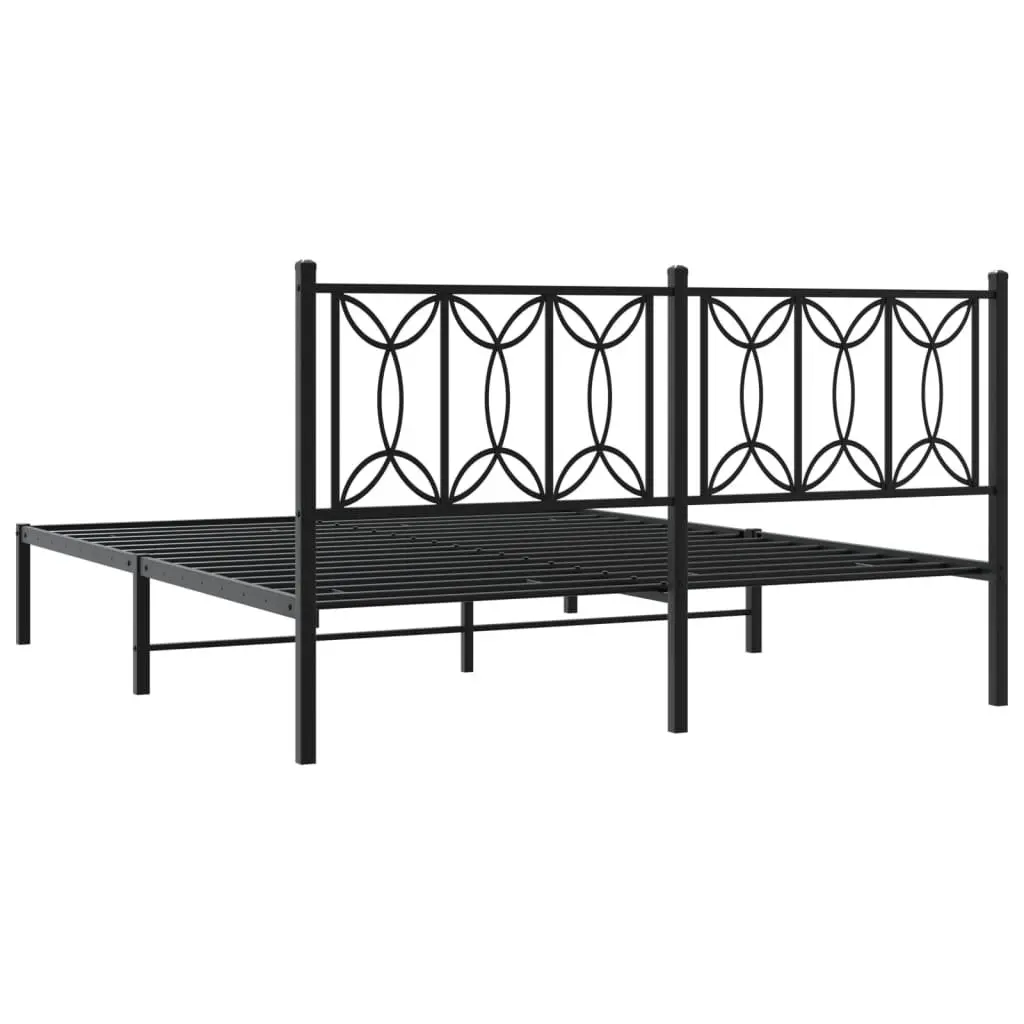 Black Metal Bed Frame 150x200 cm with Steel Headboard and Legs