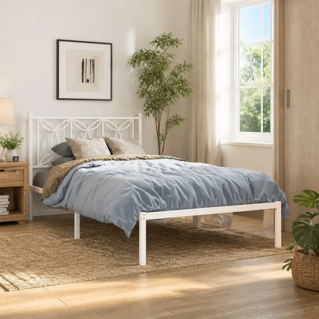 Metal Bed Frame King Single Bedroom 107x203 cm White
