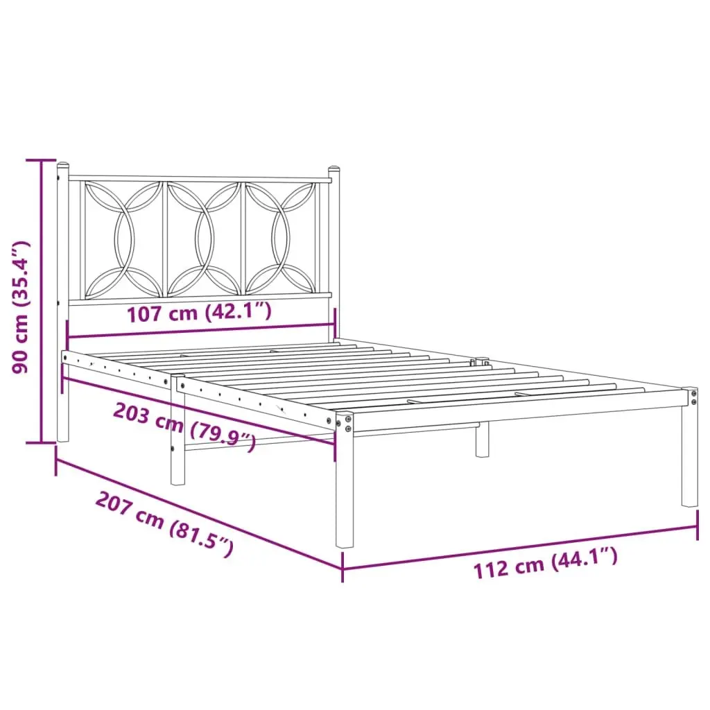 Metal Bed Frame King Single Bedroom 107x203 cm White
