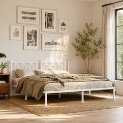 Metal Bed Frame Specifications: White, 183x203 cm with Storage