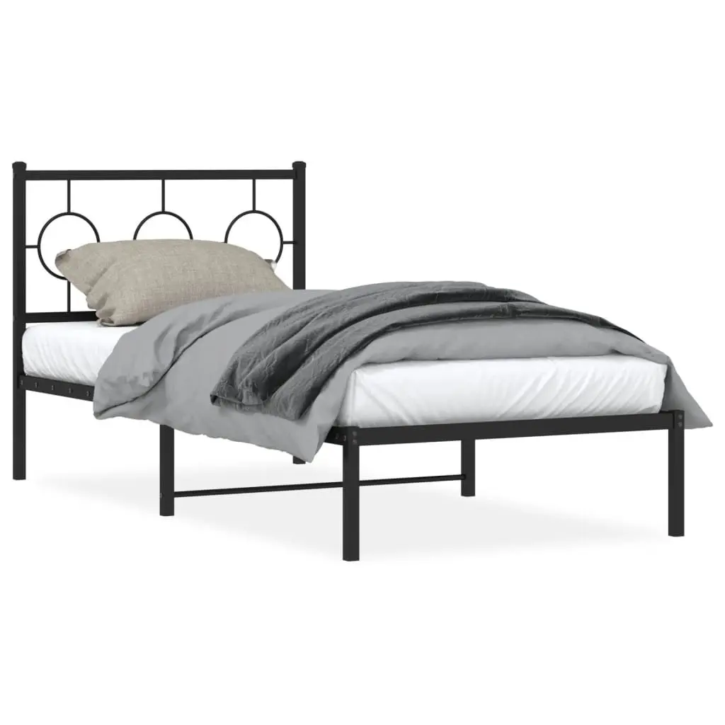 Metal Bed Frame with Headboard Black 90x190 cm Storage Space Bedroom Furniture