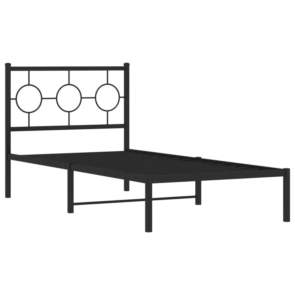 Metal Bed Frame with Headboard Black 90x190 cm Storage Space Bedroom Furniture