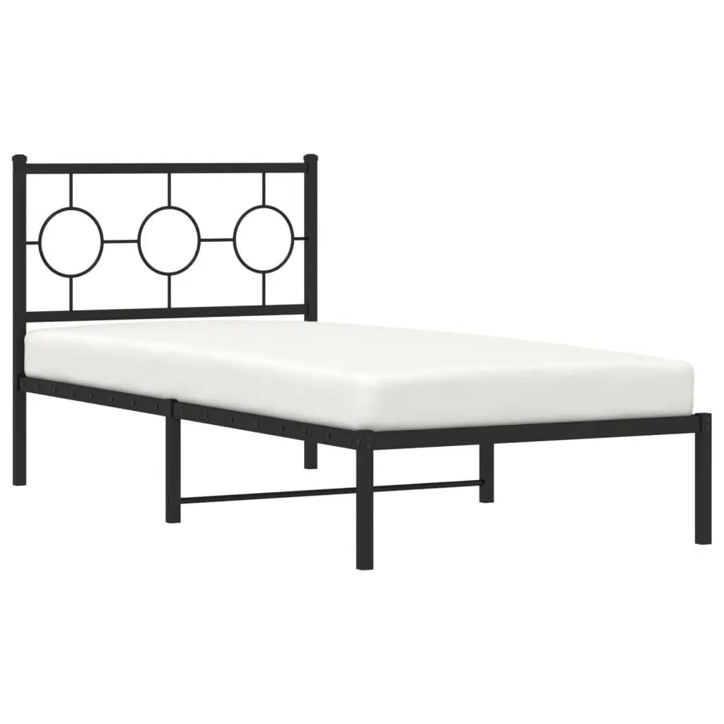 Metal Bed Frame with Headboard Black 90x190 cm Storage Space Bedroom Furniture
