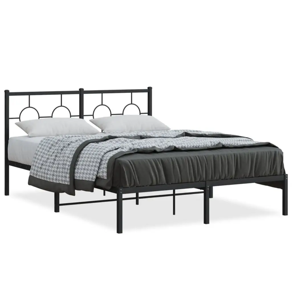 Metal Bed Frame for Bedroom 135x190 cm with Headboard Black Slatted Base