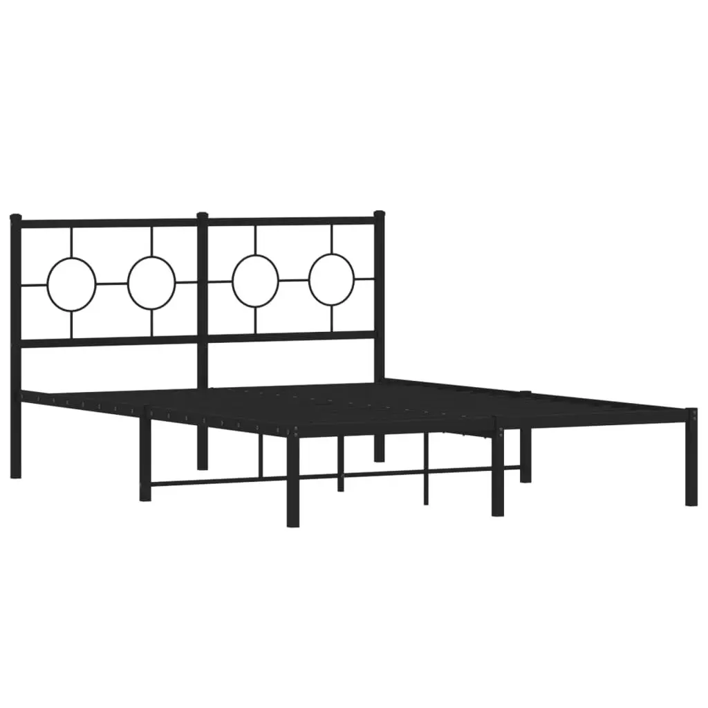 Metal Bed Frame for Bedroom 135x190 cm with Headboard Black Slatted Base