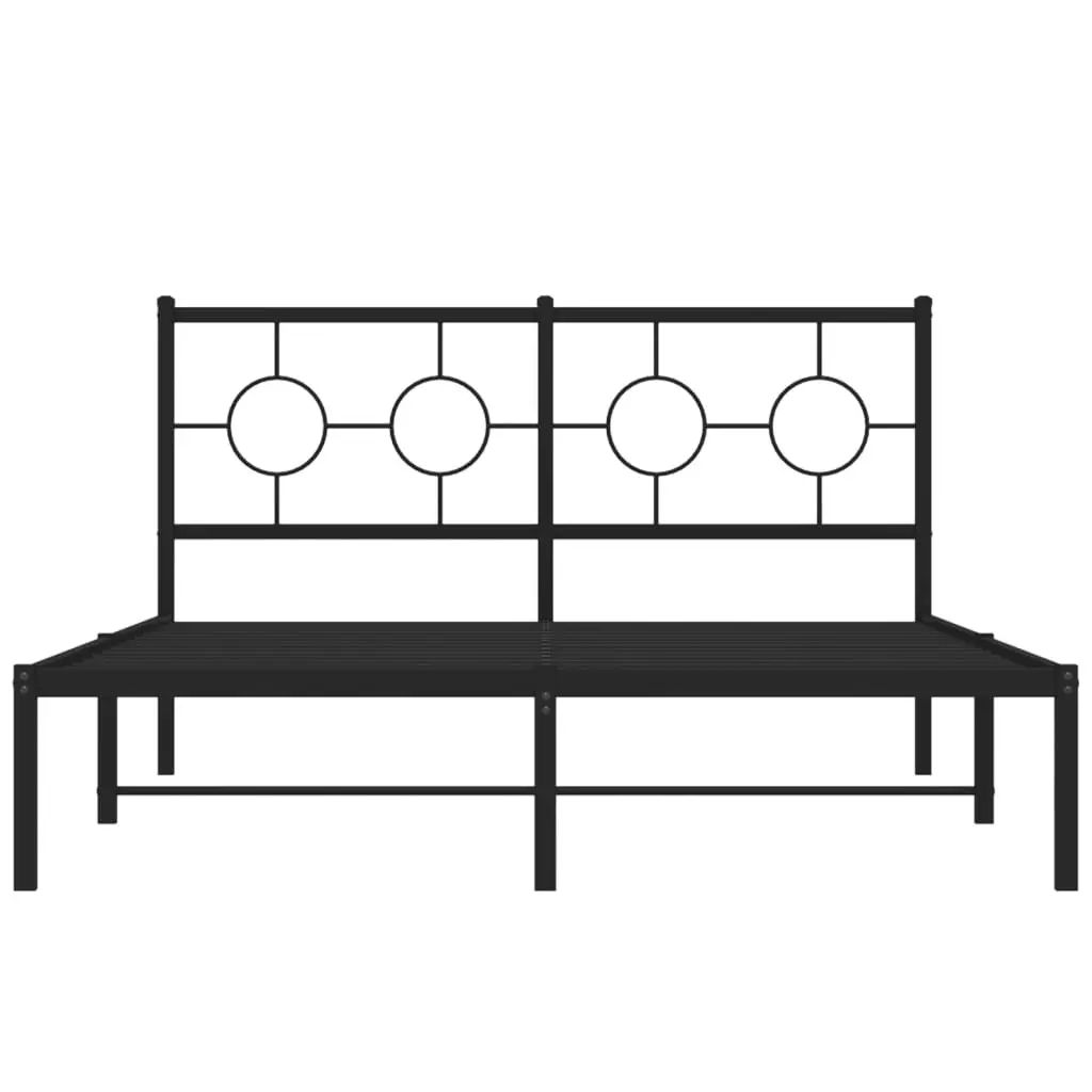 Metal Bed Frame for Bedroom 135x190 cm with Headboard Black Slatted Base