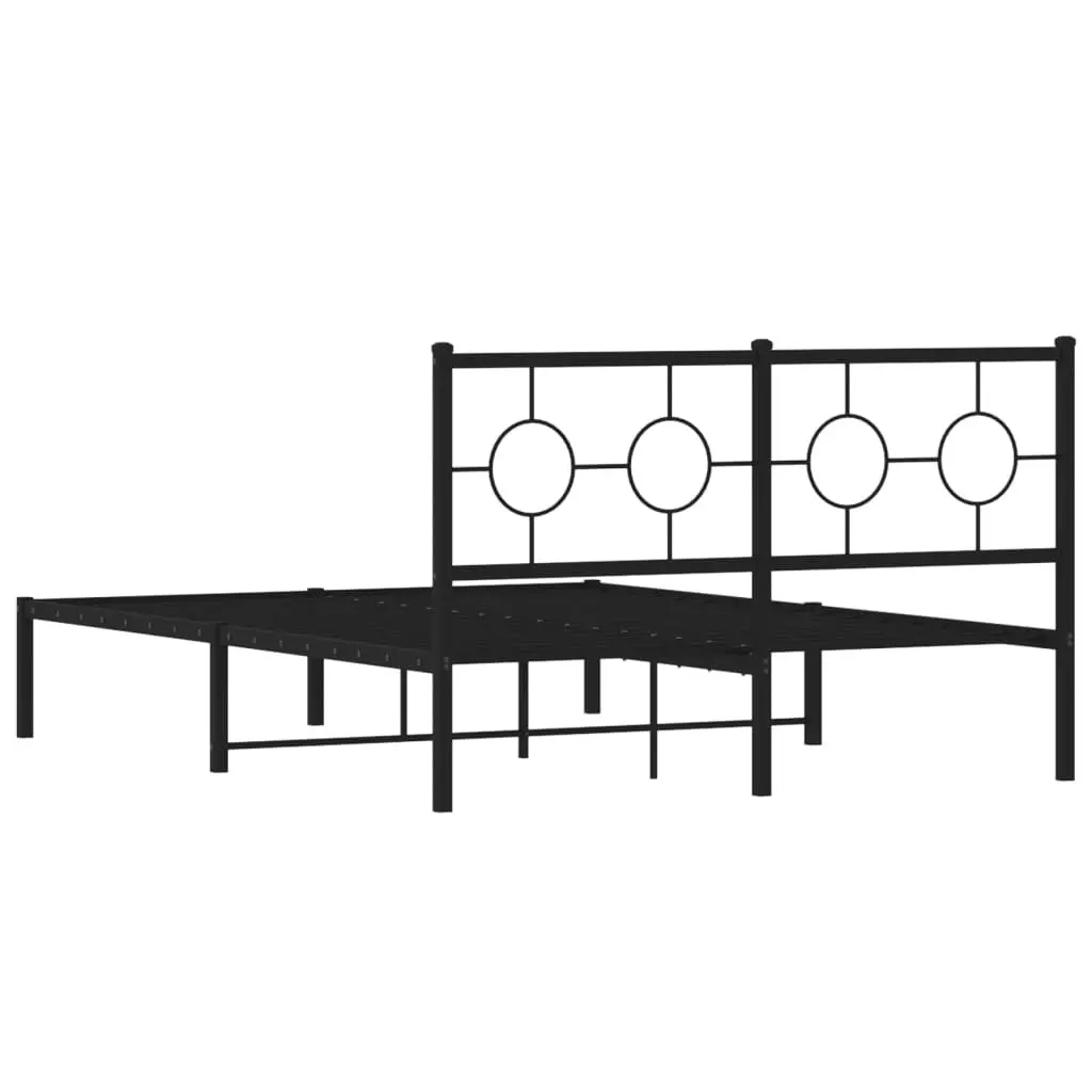 Metal Bed Frame for Bedroom 135x190 cm with Headboard Black Slatted Base