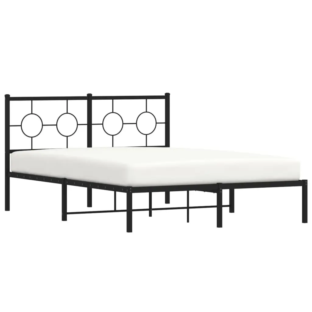 Metal Bed Frame for Bedroom 135x190 cm with Headboard Black Slatted Base