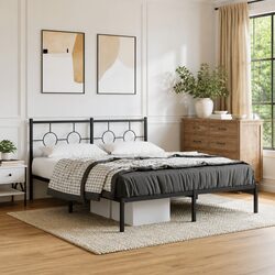 150x200 cm Black Metal Bed Frame with Integrated Headboard