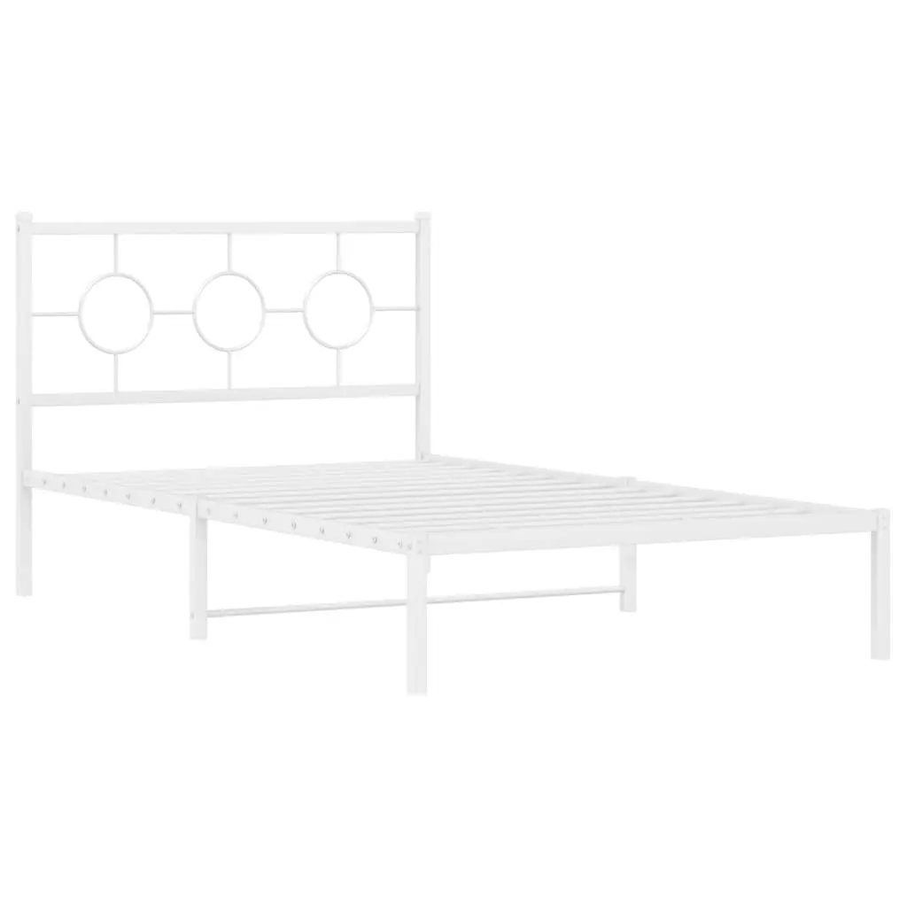 Metal Bed Frame King Single 107x203cm Headboard White Slatted Base Storage