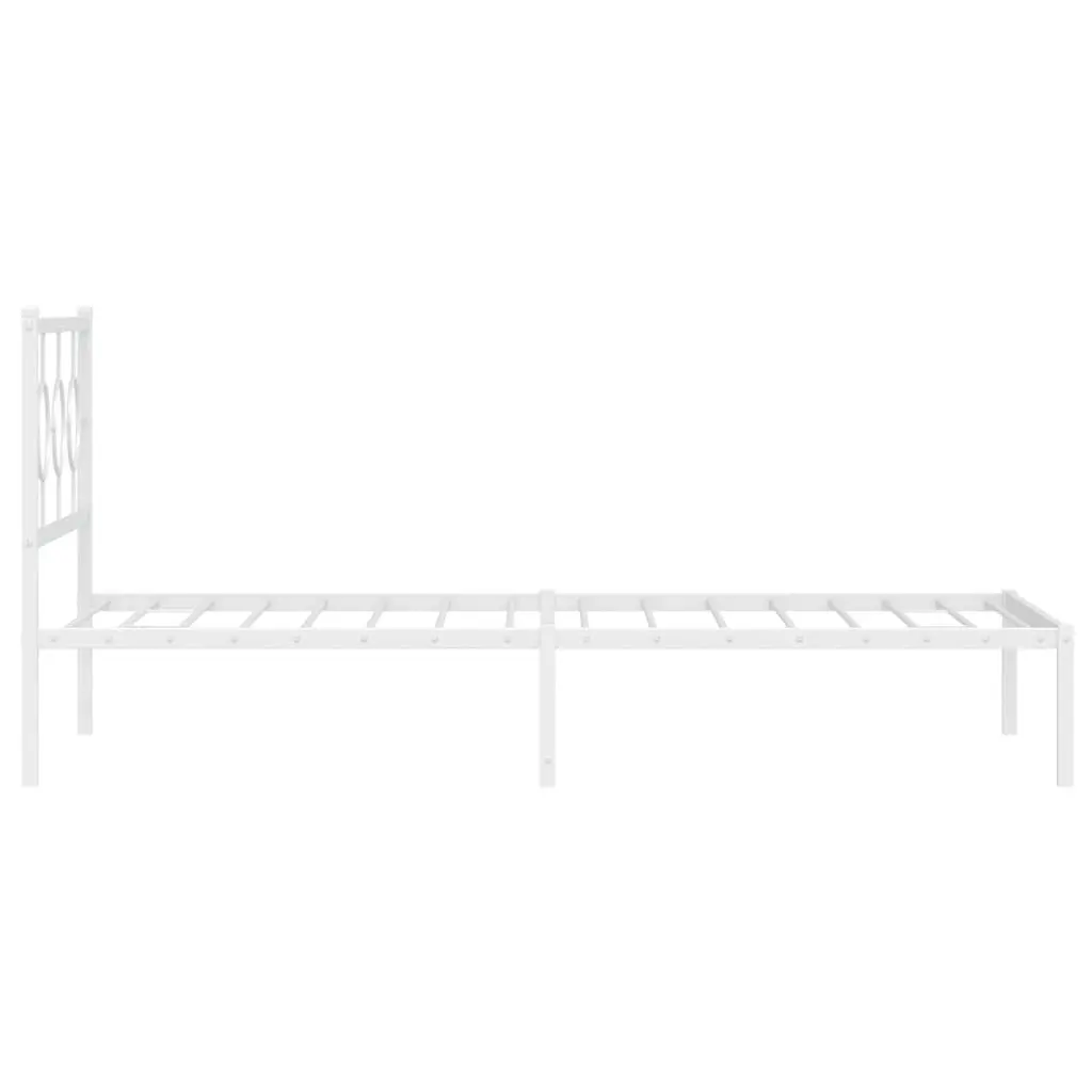 Metal Bed Frame King Single 107x203cm Headboard White Slatted Base Storage