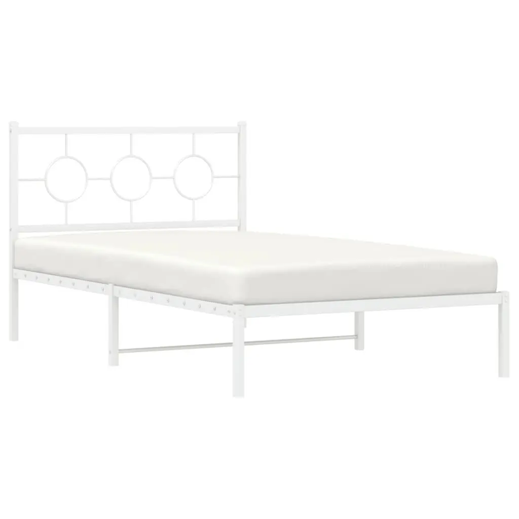 Metal Bed Frame King Single 107x203cm Headboard White Slatted Base Storage