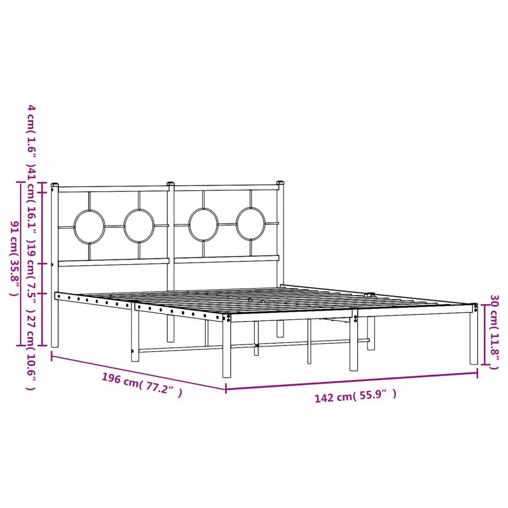Metal Bed Frame with Headboard for Bedroom 135x190 cm