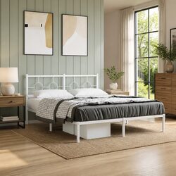 Metal Bed Frame Specifications: 150x200 cm, White, Durable